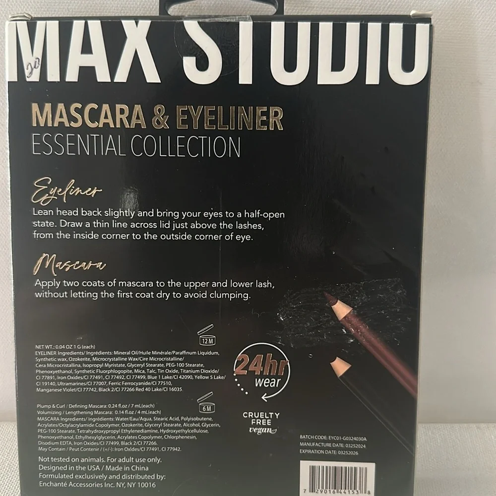 Max Studio Mascara & Eyeliner Essential Collection 24 hr wear.